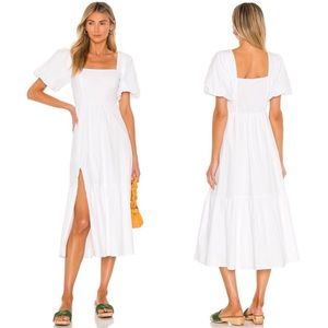 ASTR The Label Puff Sleeve Poplin Midi Dress White